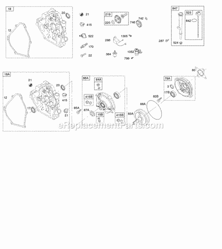 Crankcase Cover Gear Reduction Lubrication Diagram and Parts List for  Briggs and Stratton Engine